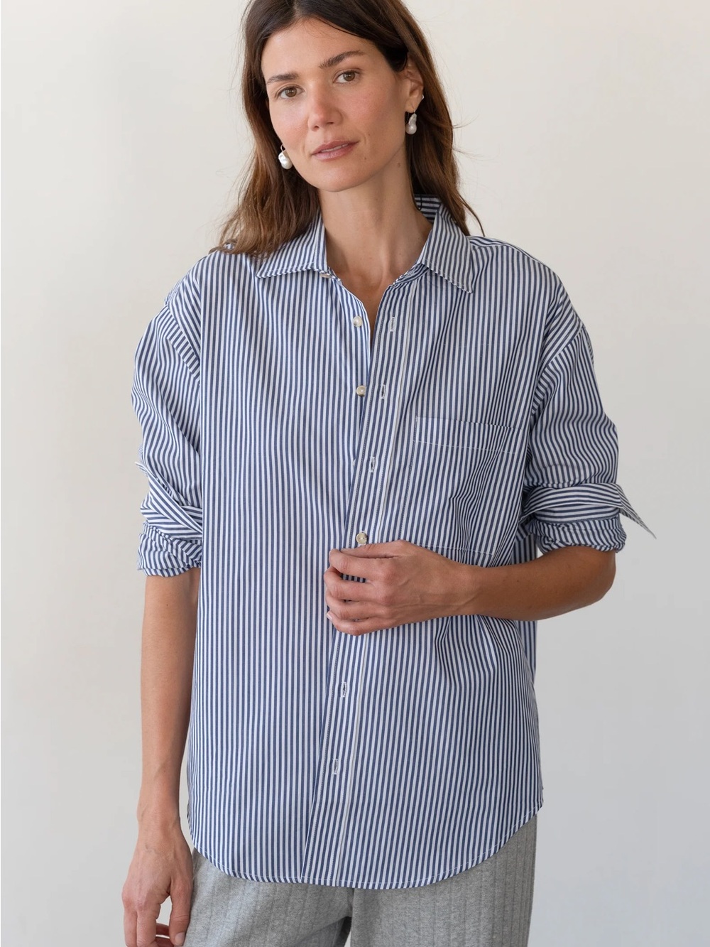 DONNI The Pop Shirt in Navy Stripe